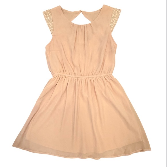 Forever 21 Y2K Cream/Blush Pink Mini Dress w/ Cutout & Pearl Cap Sleeves Small - Picture 1 of 10